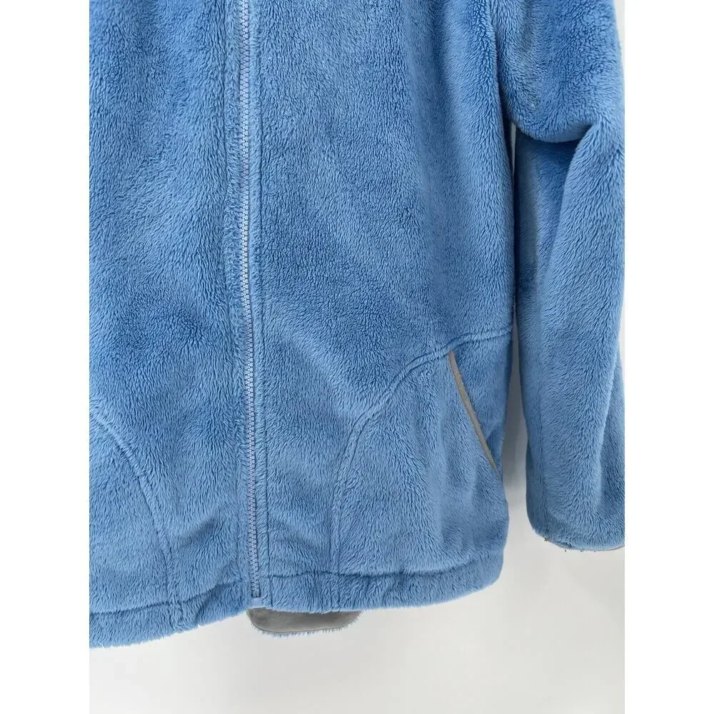 The North Face Girls Jacket XL Blue Gray Fleece Hooded Pockets Full Zip Logo